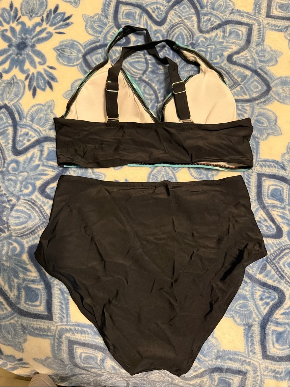 High-Waist Two-Piece Bikini Set in Aqua Stripe Size Medium  NWOT